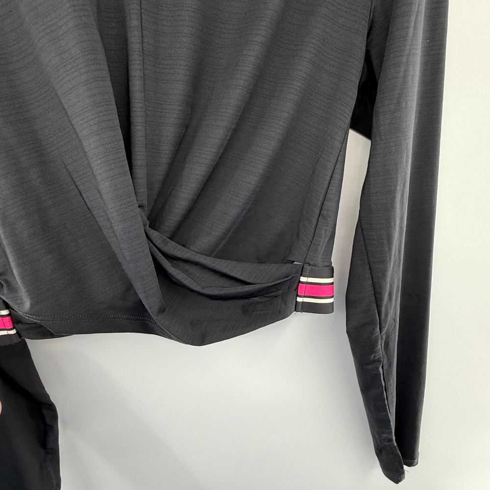 Fabletics Black Cropped Twist Long Sleeve XL Pink Stripe Activewear Athleisure - Picture 2 of 5